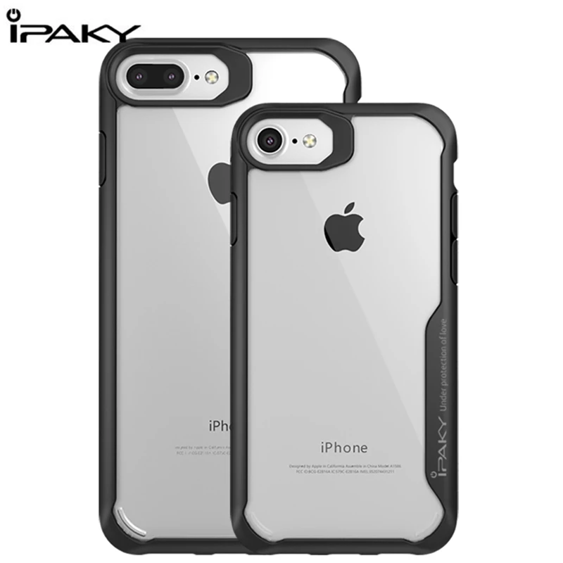 

2PCS IPAKY Shockproof Phone cases For Iphone 7 Plus Clear Transparent Back Cover Case Silicone Armor Fundas For Iphone 7 Case