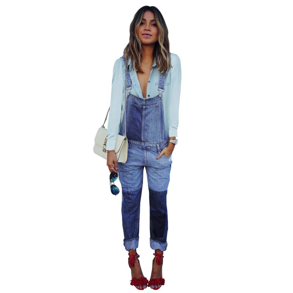 

Fashion Women Denim Jumpsuit Ladies jeans casual wild loose color matching design straight denim Female Casual Overall Playsuit