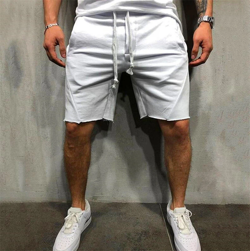 Мужские хлопковые шорты до колена с эластичным шнурком на талии, мужские спортивные шорты с боковыми карманами, летние шорты, короткие штаны