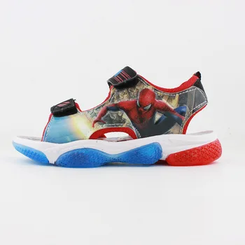 

new boys red soft Spider-man sandals with LED light Summer children sport Beach shoes Europe size 20- 31