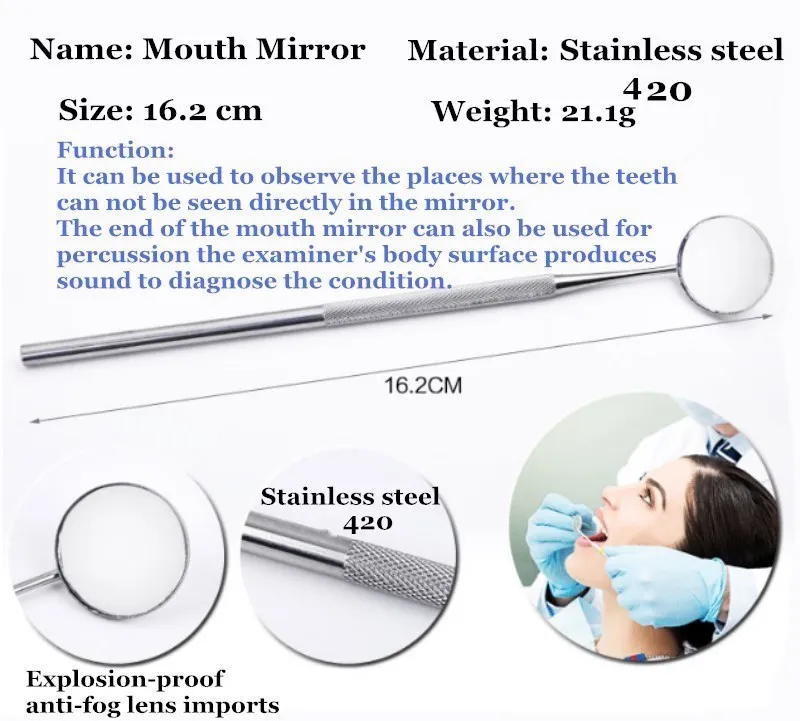 2 шт. стоматологическое зеркало из нержавеющей стали стоматологический набор инструментов зонд набор для ухода за зубами инструмент