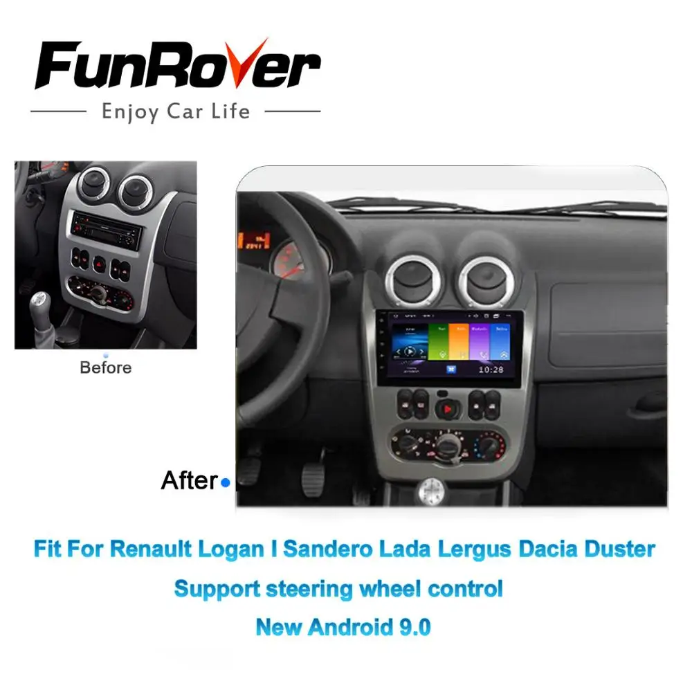 Cheap Funrover Android 9.0 2.5D+IPS car dvd player for Renault Logan 1 Sandero Lada Lergus Dacia Duster radio gap navigation stereo BT 1