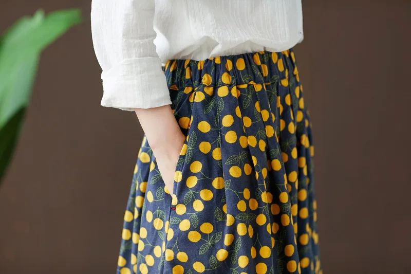 KYQIAO faldas mujer moda jupe femme mori girls autumn winter Japanese style vintage long a-line fruit print skirt