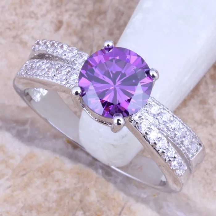 Meraviglioso Viola Cubic Zirconia Bianco Della Cz Placcati Argento Ring Size 6 / 7 / 8 / 9 R1560
