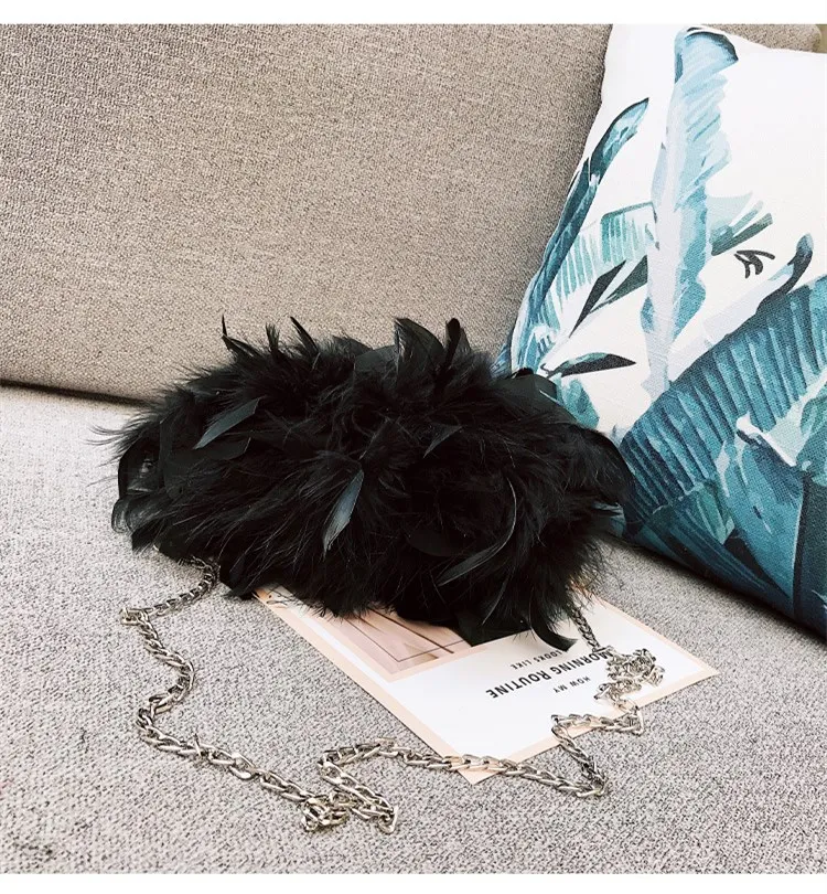 Blascher New 2018 Autumn New Furry Women's Messenger Bag Round Plush Bag Magnetic Buckle Ostrich Feather Chain Ring Bag SQ13 (3)