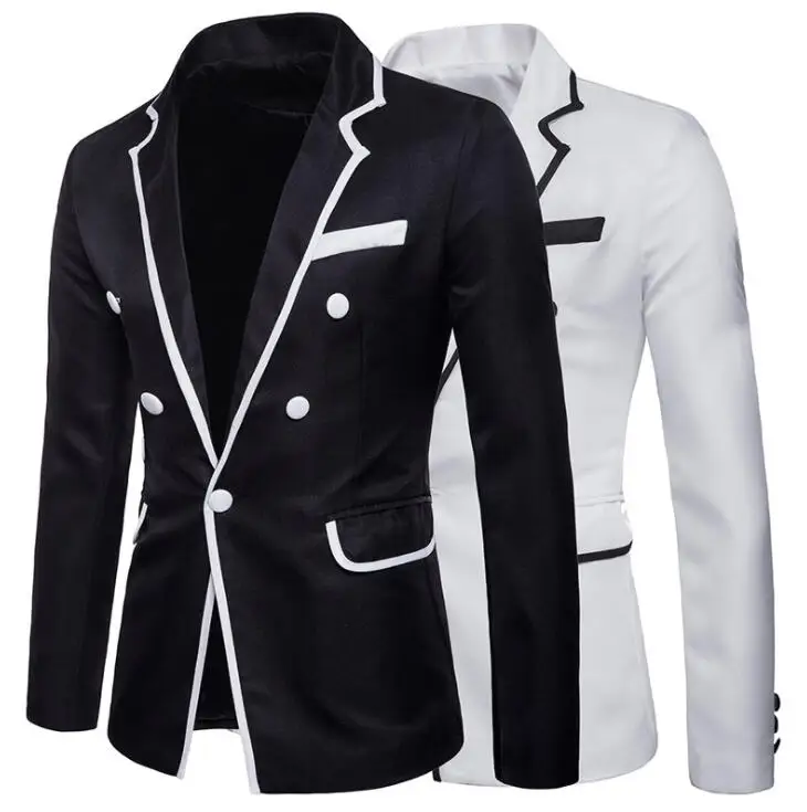 

blazer men suits designs Color-coded edging design jacket mens stage costumes singers clothes masculino homme black white