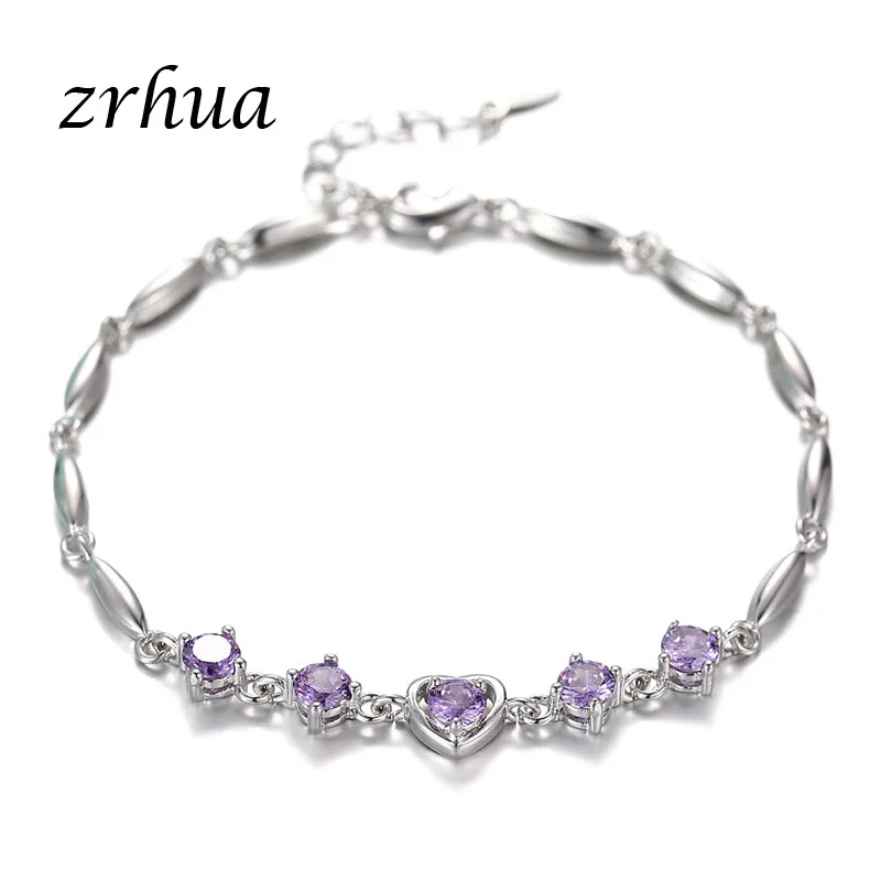 ZRHUA натуральная 925 пробы серебро красочный кубический цирконий Ювелирные изделия из кристаллов для Для женщин Дамы Специальная форма цветка дизайн браслет