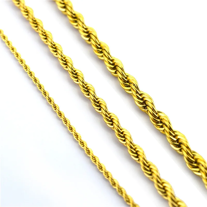 Width 2mm 4mm 5mm Titanium Steel Rope Chain Gold Necklace Statement