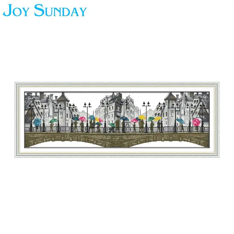 

New the Scenery in the Rain Joy Sunday Cross Stitch Kits Needle Crafts Landscape Pattern 11 14CT Embroidery DIY Handmade Gift