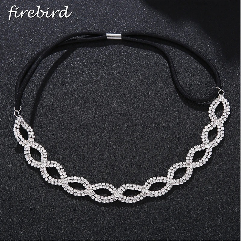 Elegant Full Rhinestone Elastic Headbands For Women Girls Black & White