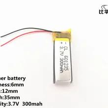 10 шт./лот 3,7 в, 300 мАч, 601235 полимерный литий-ионный/литий-ионная аккумуляторная батарея для игрушка, портативное зарядное устройство, gps, mp3, mp4