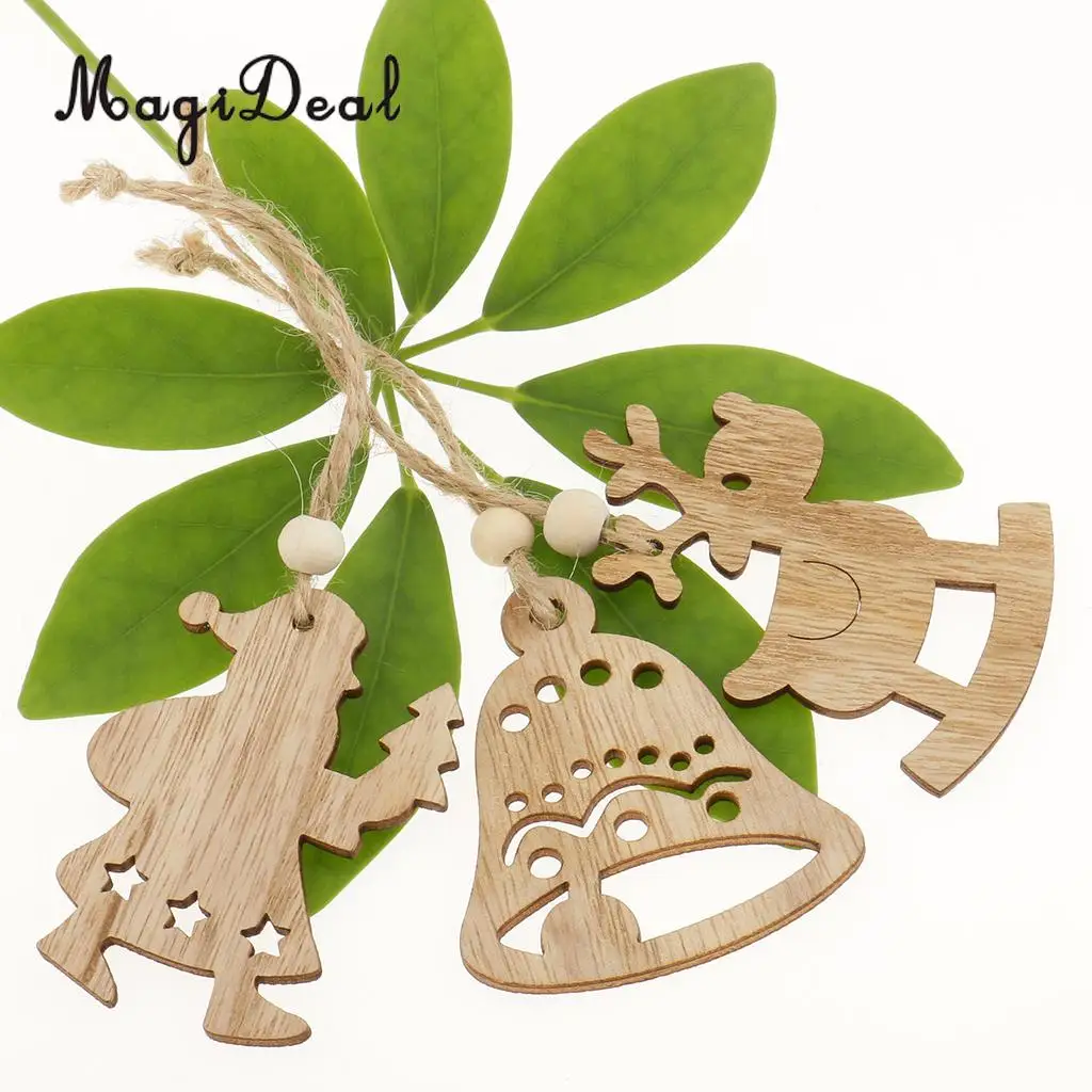 MagiDeal Excellent 6Pcs/Lot Differ Shape Wooden Christmas Tree Home Party Decorations for Xmas Hanging Ornaments Craft Projects