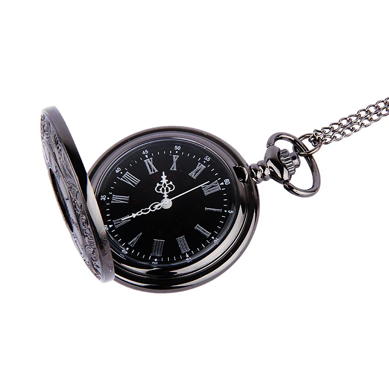 Модные деловые винтажные черные карманные часы в стиле стимпанк с кварцевым necklace ем карманные часы с цепочкой мужские и женские часы