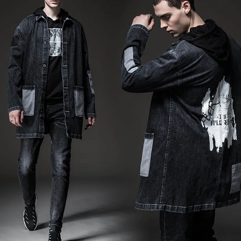 Mcikkny Fashion Men's Slim Casual Denim Jackets Hooded Patchwork Turn-down Collar Jean Jacket Male Windbreak Coats Multi Pockets (3)