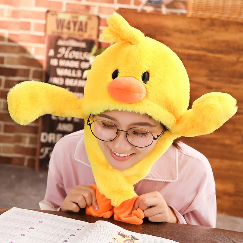 30cm kawaii yellow duck hat stuffed animals hat with ears moving plush