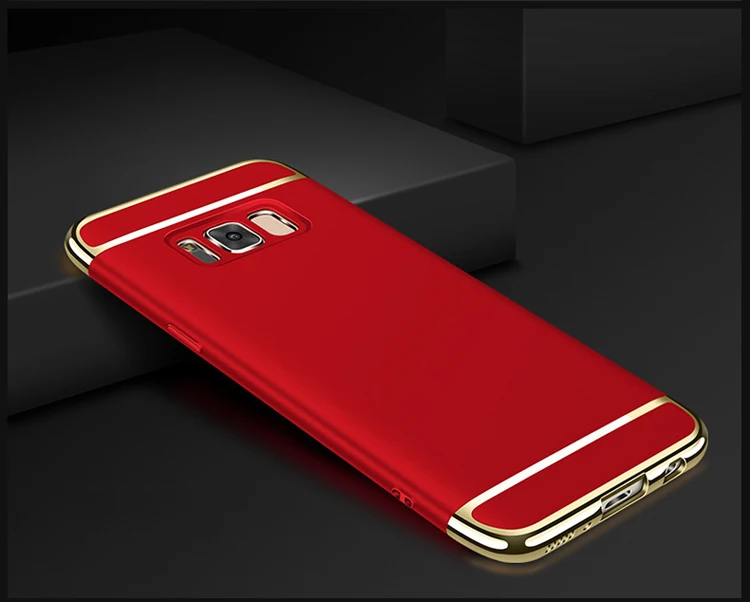 3 в 1 чехол для телефона для samsung galaxy s9 s8 s7 s6 edge plus задняя крышка позолоченный защитный чехол жесткий чехол - Цвет: Красный
