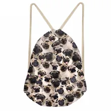 Милые 3D Животные Мопсы печати девушки Мальчики мешки с Кулиской случайные комплект книга Сумка через плечо Softback хранения BackpacksSumka