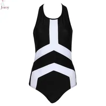 Women Black Color Block T Back Swimsuit One Piece Swimsuit Bathing Suit 2016 Summer New Plain Slim Sexy Women Swimwear