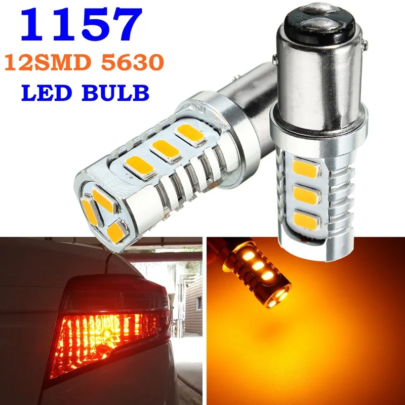 

2Pcs 12V Rear Brake Taillight 1157 Bright Yellow 12 LED 5630 SMD 6W 6000K Bulb Brake Stop Tail Lights Lamps
