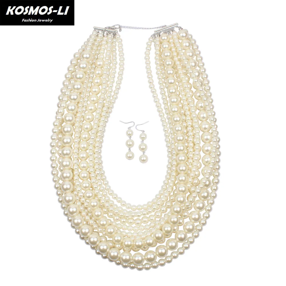 

KOSMOS-LI Maxi Boho Necklace multi layer plastic pearl bead statement collar necklace decorative big necklace women jewelry 6070