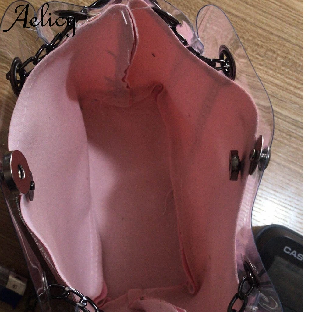 Aelicy Women Small Transparent Bucket Bags Chain Bag Totes Compound Female Mini Bag High Quality Solid Bag Totes Phone Pocket