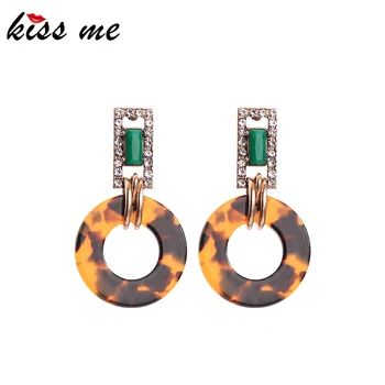 

kissme Unique Leopard Grain Round Acrylic Sheet Crystal Resin Drop Earrings For Women Gifts Antique Copper Color Accessories