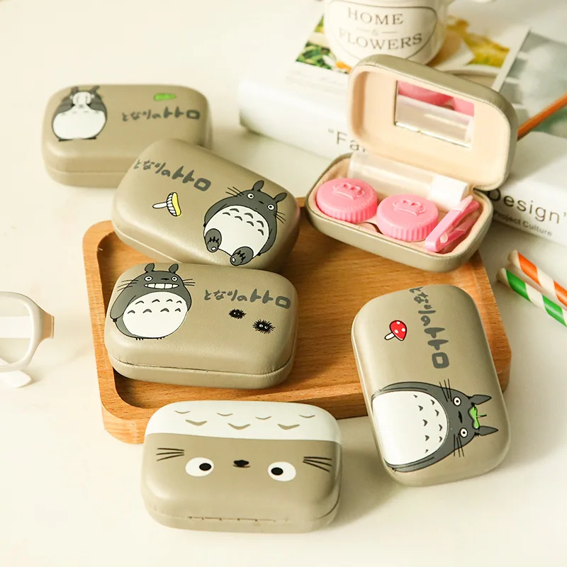 

TOTORO Cosmetic Contact lens case with mirror colored contact Lens Container case cute Lovely Travel kit Nursing Box