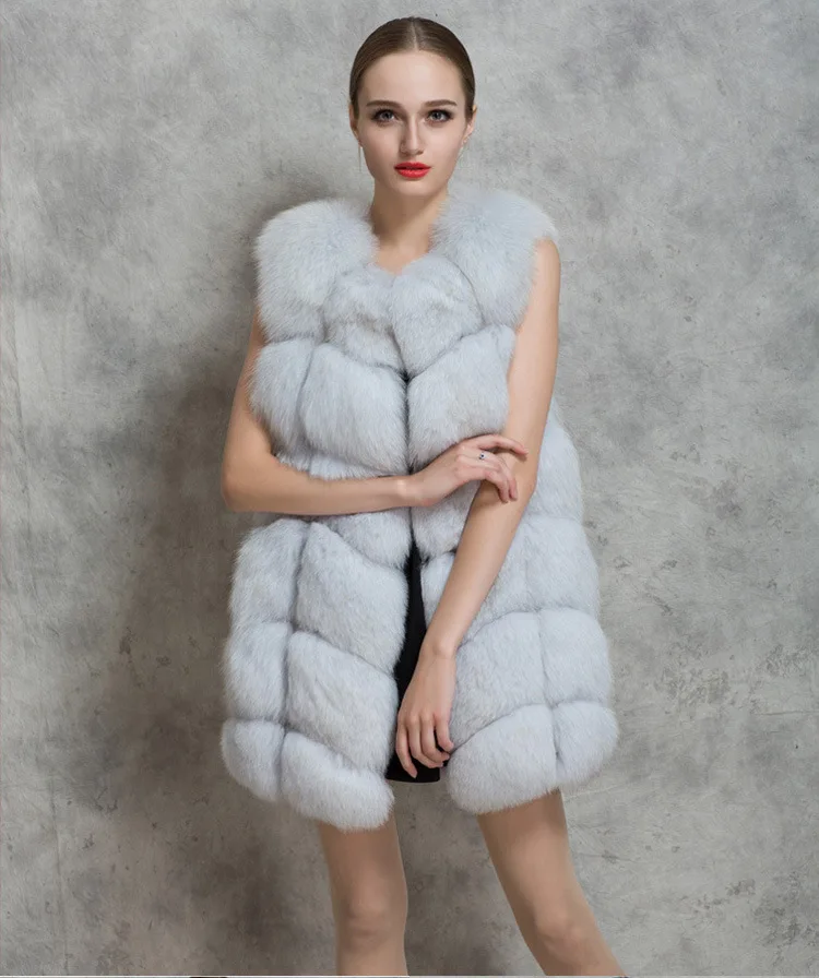 Nouveau Mince X Fourrure noir Renard longue Femmes 2018 Horizontale Blanc Cuir Pleine Bande De Survêtement Imitation Gilet d87qf