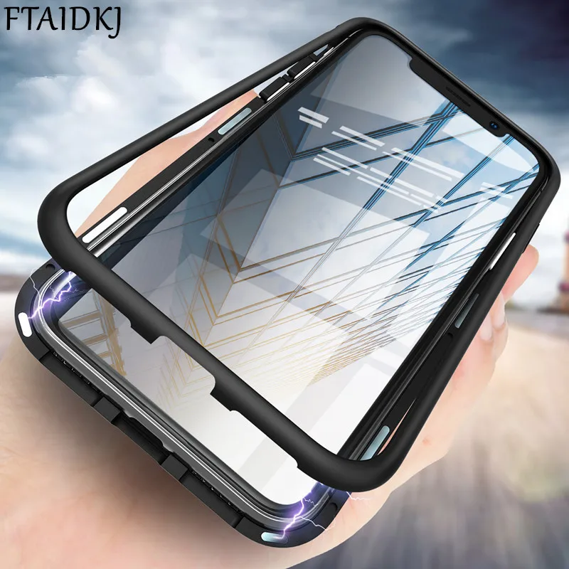 FTAIDKJ 360 Magnetic Adsorption Case For iphone X 8 7 6 6S Tempered Glass Back Cover iPhone 6s Plus Magnet Capa | Мобильные телефоны