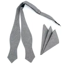 YFHL0107 мужские хлопковые Галстуки носовой платок ручной работы, Набор серых однотонных галстуков-бабочек, карманные галстуки-бабочки для свадебной вечеринки