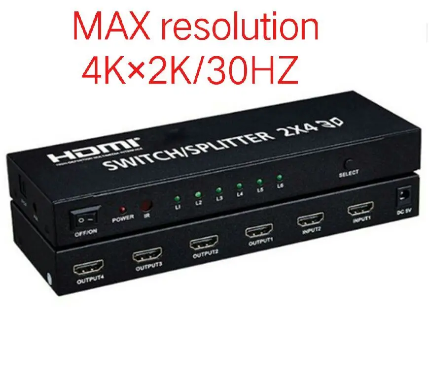 2x4 HDMI сплиттер 1.4b переключатель матричный аудио видео конвертер адаптер поддерживает 3D 1080p 4K 2X2,2X8,3X2 - Цвет: 2X4 w power adapter