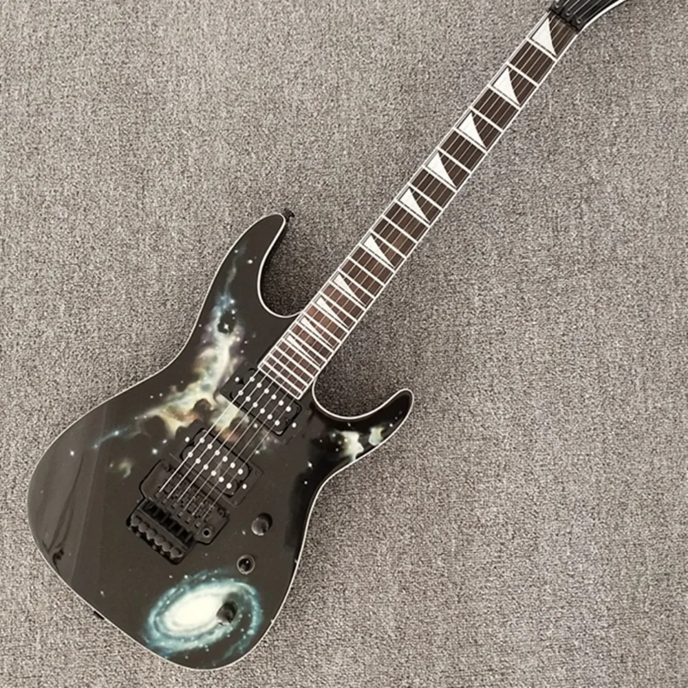 

2019 New Black Top with Universe Figure,6 Strings Jacks Electric guitar,Black Hardwre,Floyd Rose Bridge,Free Shipping