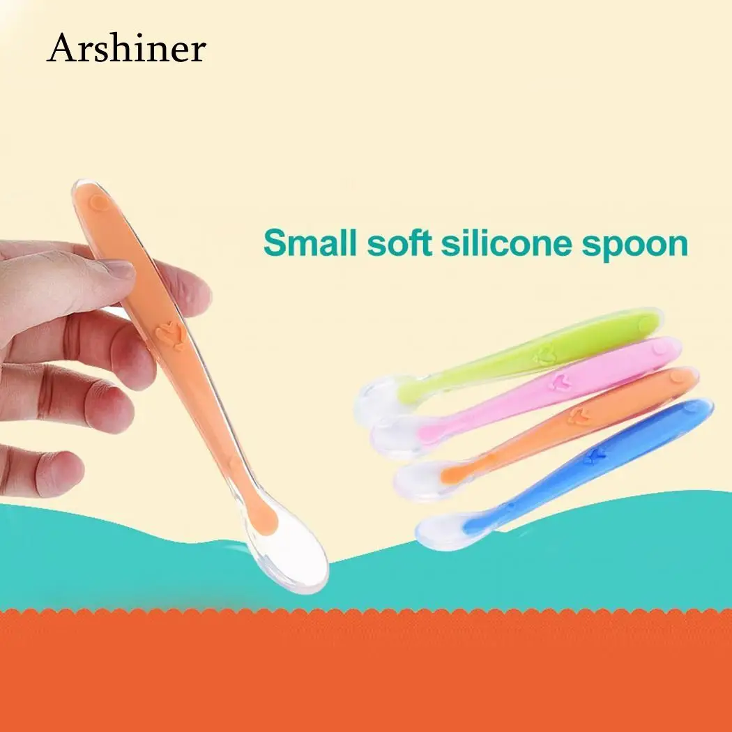 Kids Pattern Blue Pink Baby Green Feeding Soft Silicone Safe Geometric 18 Orange 7g Spoon Fashion Heart
