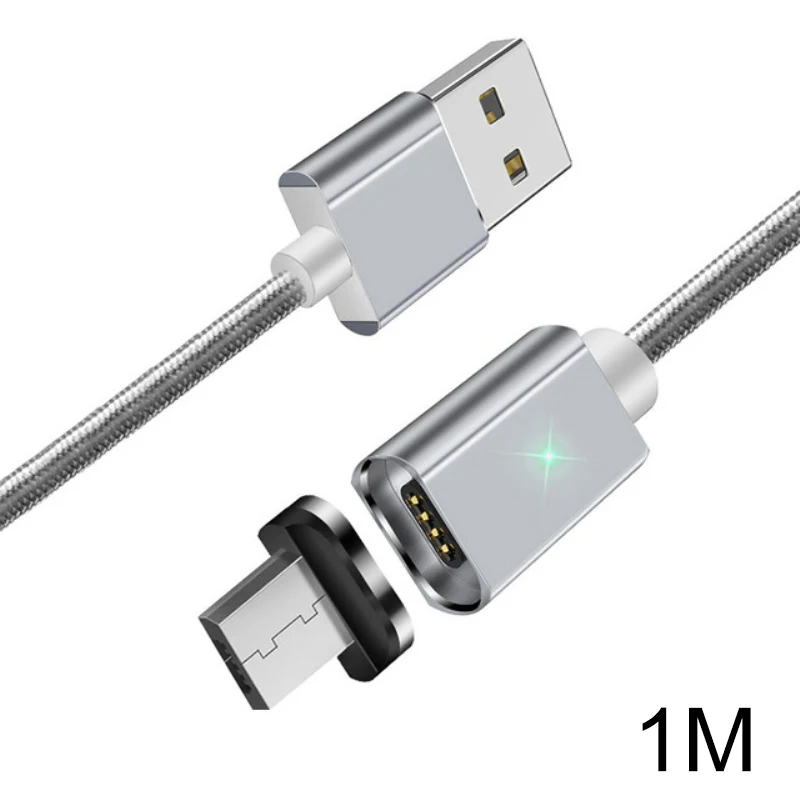 Магнитный кабель Micro USB для синхронизации данных нейлоновый Плетеный светодиодный индикатор магнитное зарядное устройство, кабель с поддержкой зарядки для большинства популярных Android - Цвет: 1m