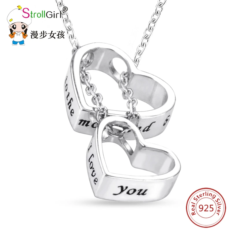 

StrollGirl 100% 925 Sterling Silver Heart Pendant Necklace Symbol Of Love Heart To Heart Chain Jewelry valentine's Gift Hot Sale