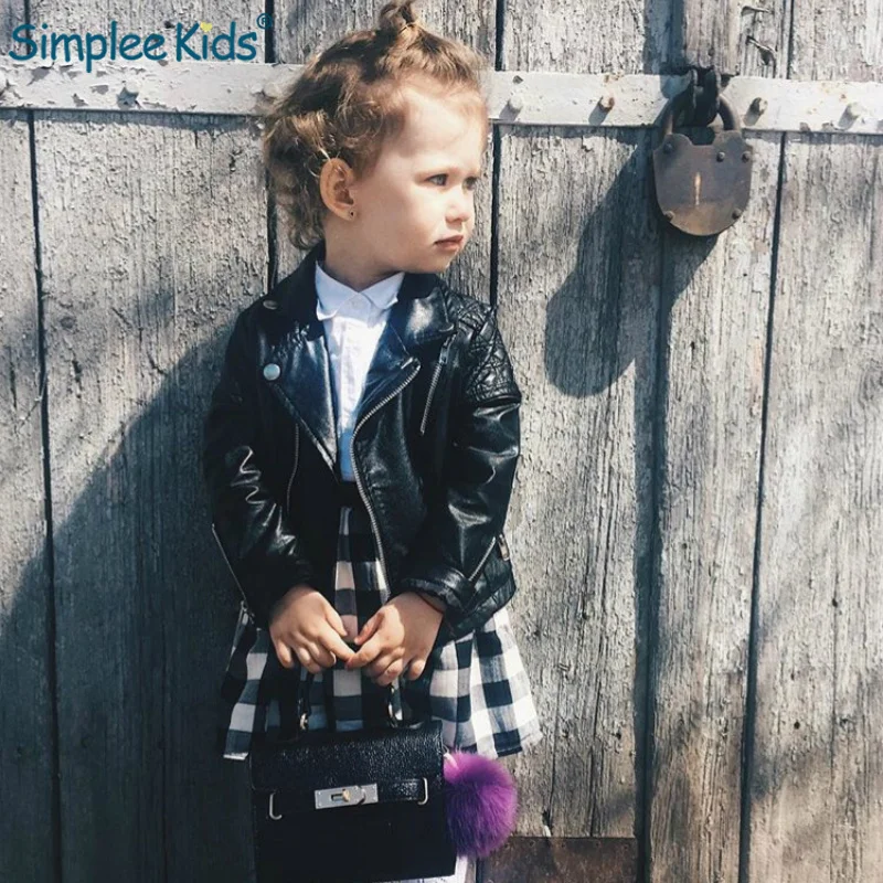 

Simple Kids Boys PU jacket Autumn children's Motorcycle leather old fashion color diamond quilted zipper girls coat cool 2018