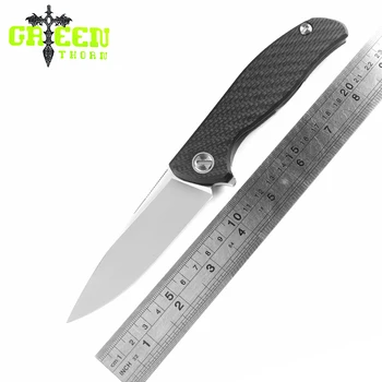

Green thorn HATI ball bearing Flipper folding M390 blade knife carbon fiber titanium handle camping outdoor knives EDC tools