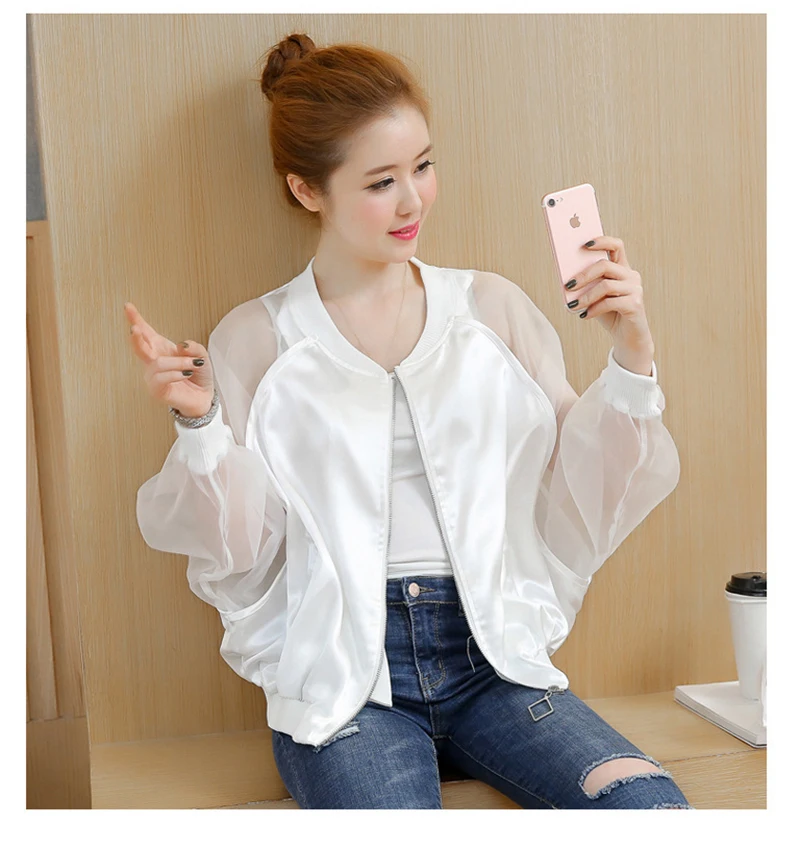 Women Jacket Pink Stand Collar Mixed Media Zipper Bomber Jacket Korean Sunscreen Baseball Uniform Loose Women Jacket D8A33 (10)