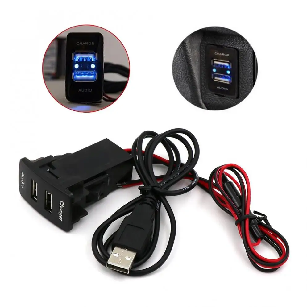 Dual USB Car Charger with Audio Socket USB Charging for Digital Cameras