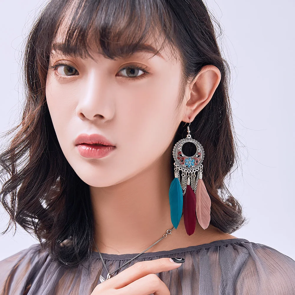 Buy Women Feather Earrings Long Feather Drop Earrings