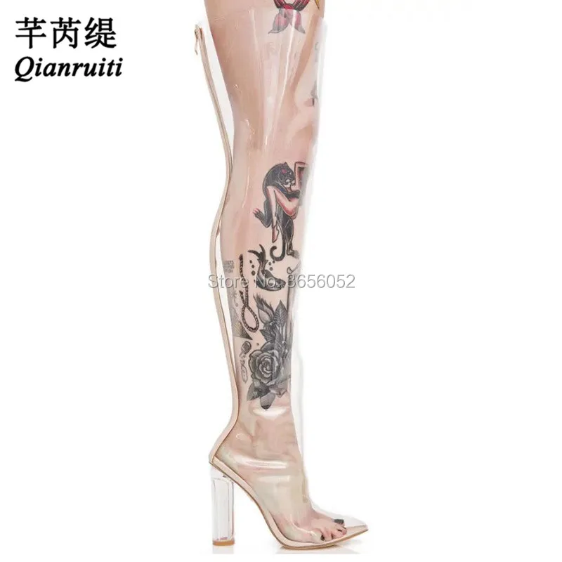 Claro Kim Botines Pic Kardashian La Zapatos Tacón Celebrity Primavera Cristal As Rodilla Muslo Qianruiti Pvc Botas Alta Sobre Verano Transparente pEqwAx7