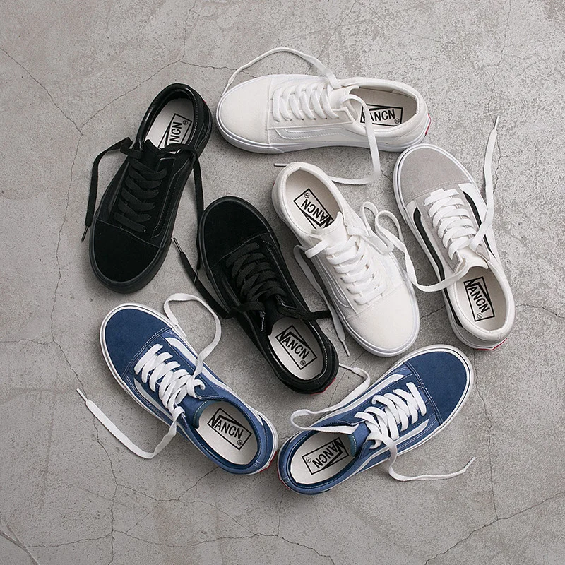 

TRILEINO low-top CLASSICS old all black skools Skate canvas shoes men women black white navy blue Vulcanized canvas shoes