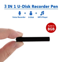 8 GB Caneta Gravador de Voz Digital Profissional U-Disk Audio Player Mini 3 em 1 Grabadora de voz Portátil gravação Ditafone