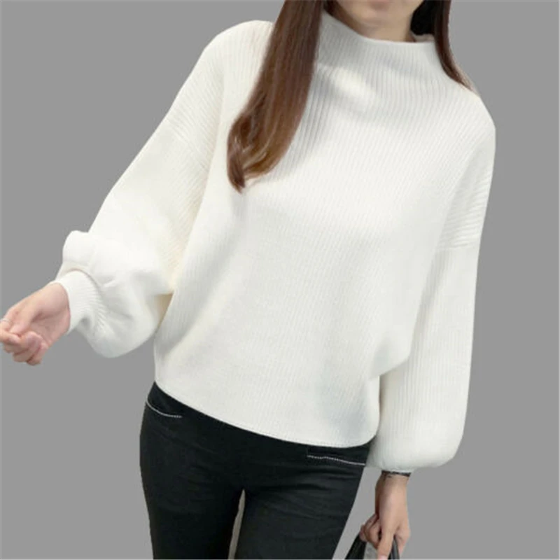 

2019 New Autumn Women Turtleneck Batwing Sleeve Pullovers Knitted Jumper Tops Sweaters