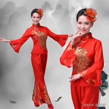 Disfraces настоящая Hmong одежда осенний вентилятор танец Китайский народный Yangko одежда Феникс Вышивка Узор сценические костюмы