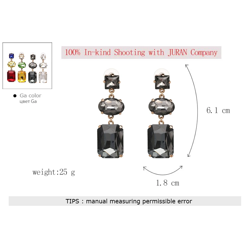 JURAN, высококачественные серьги-капли с блестящими кристаллами для женщин и девочек, разноцветные стразы, висячие серьги, свадебные вечерние ювелирные изделия