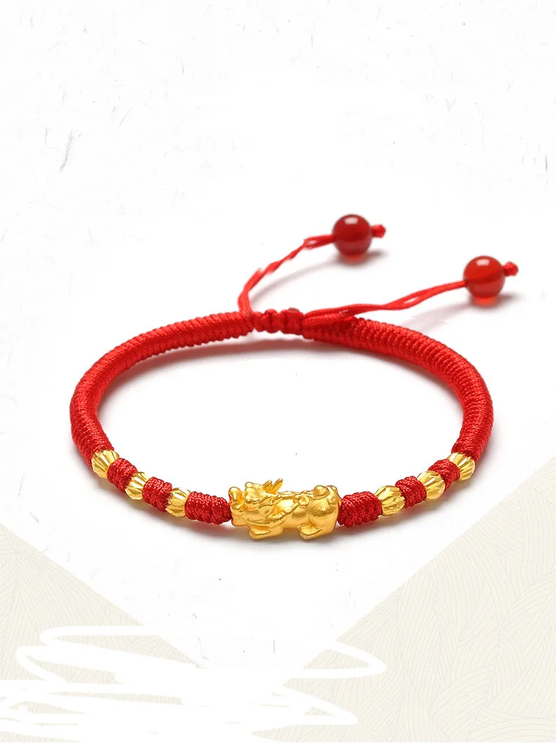 

New Arrival Golden pixiu bracelet transfer beads gold beads red rope bracelet