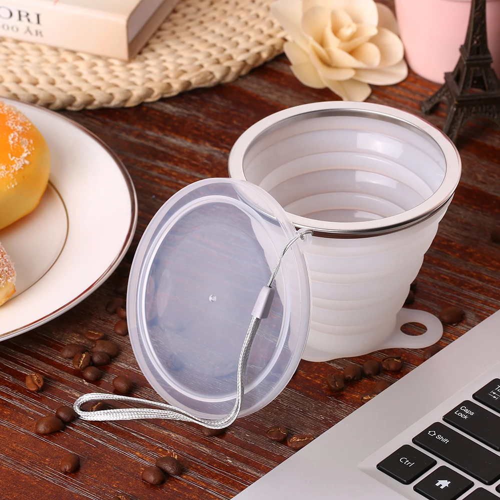 

270ML Collapsible Stretchy Travel Water Cup FDA Approved Silicone Foldable Folding Cup Camping Retractable Outdoor Travel Cup