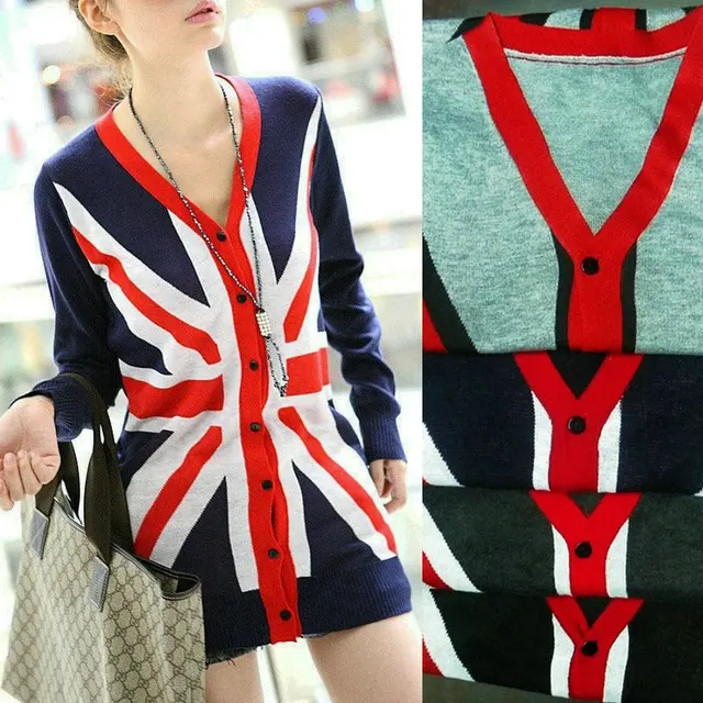 NEW Women's Knit Cardigan Sweater Jumper Dress Jacket Union Jack