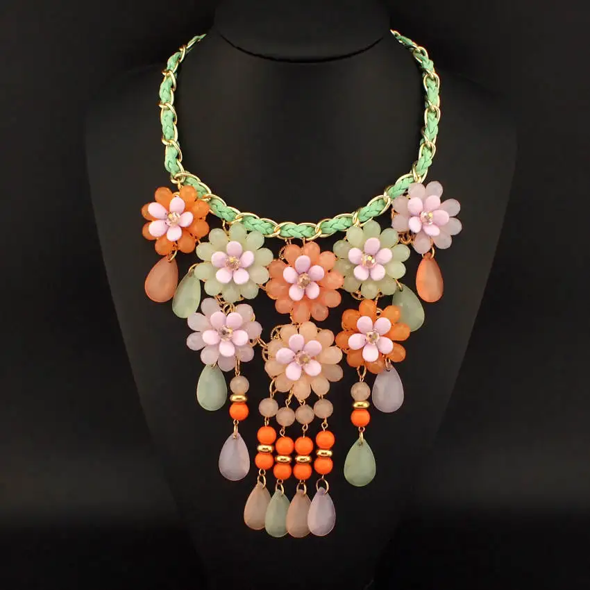 

UKEN Charm Women Accessories Fashion Multicolor Resin Flower Chokers Statement Necklaces & Pendants Free Shipping N2394
